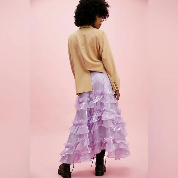 Free People Chevelle Maxi Skirt Tiered Ruffled Elastic Waist Tulle Purple XS - Picture 4 of 10